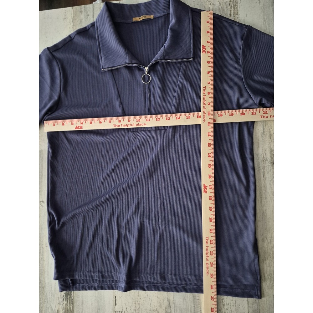 MCKOL Women's Slate Blue Ribbed Golf Shirt 1/4 Zip Size Large